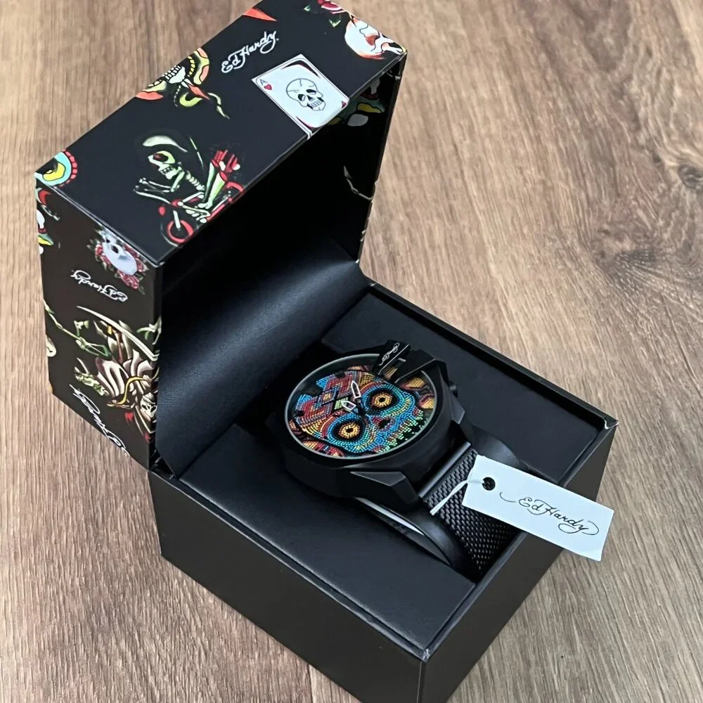 NEW Ed Hardy Colorful Skull Mens Watch
